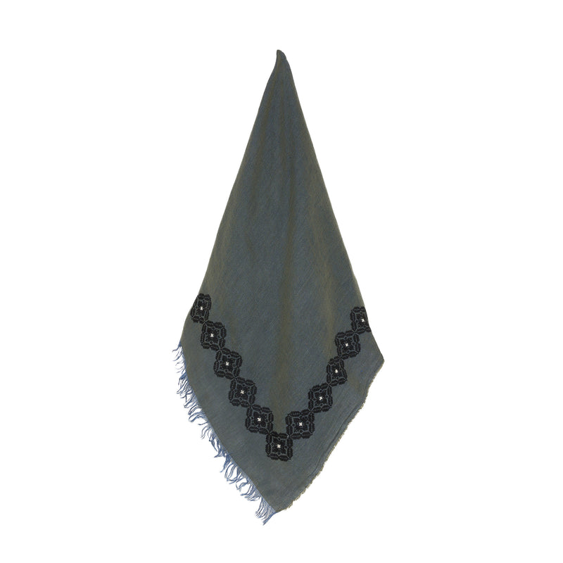 KHAKI LINEN SHAWL SQUARE BLACK POPPY