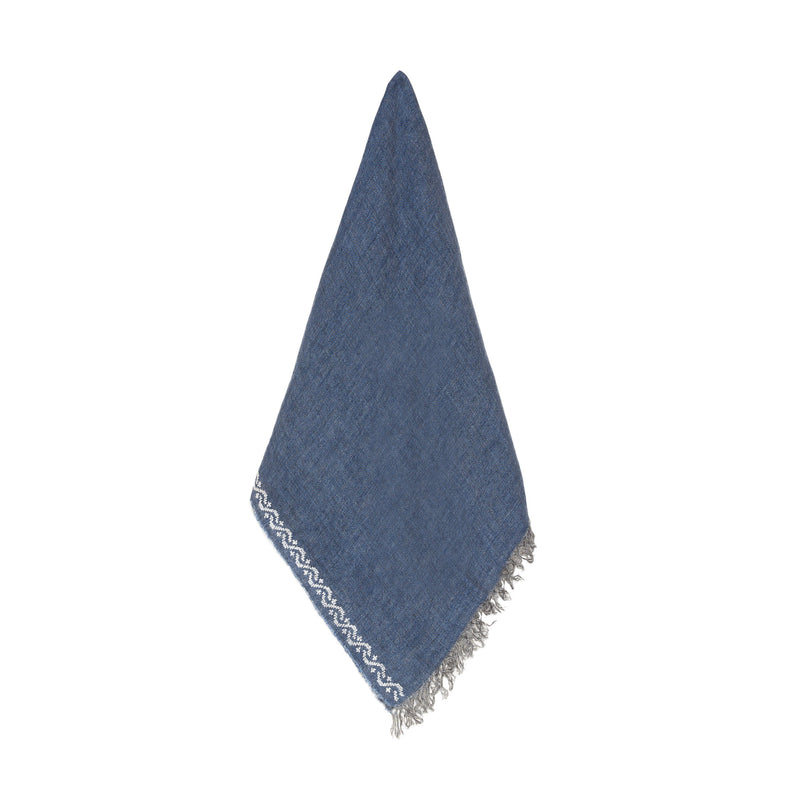 BLUE LINEN SHAWL GRAY WAVES