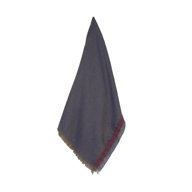 BLUE CASHMERE & SILK SHAWL BURGUNDY IBRAHIM