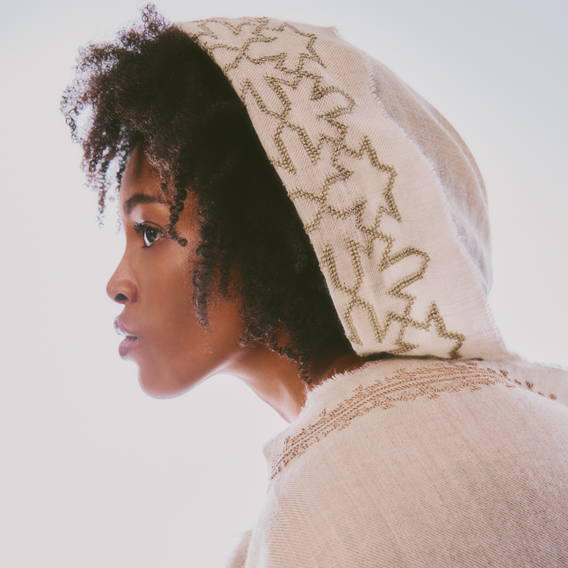 BEIGE CASHMERE & SILK SHAWL KHAKI SULTAN HAN