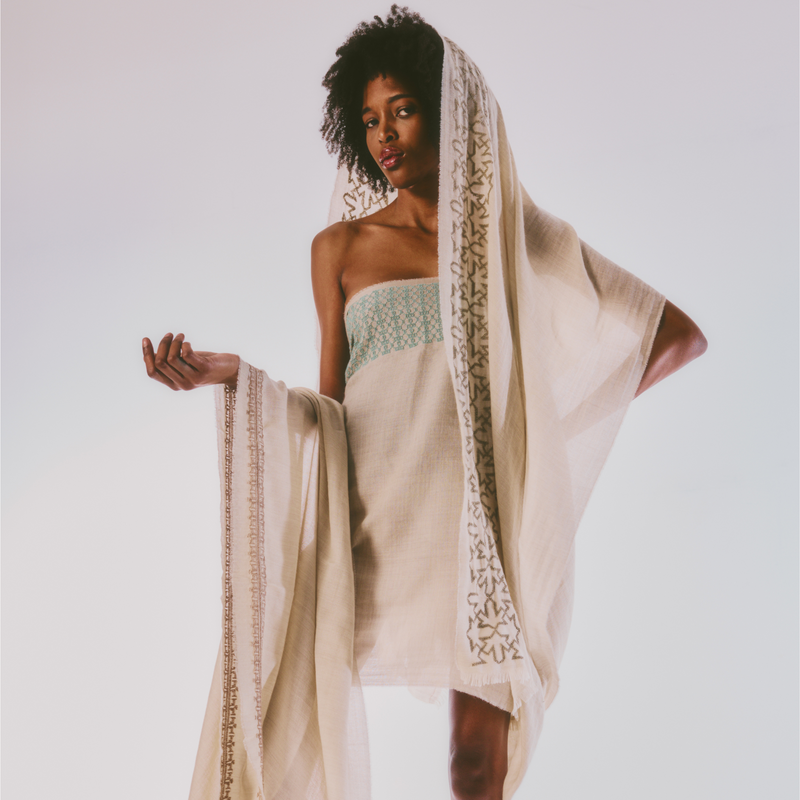 BEIGE CASHMERE & SILK SHAWL HAZEL IBRAHIM