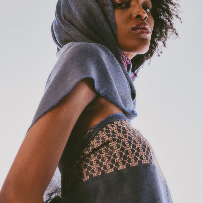 BLUE CASHMERE & SILK SHAWL TAUPE BEEHIVE