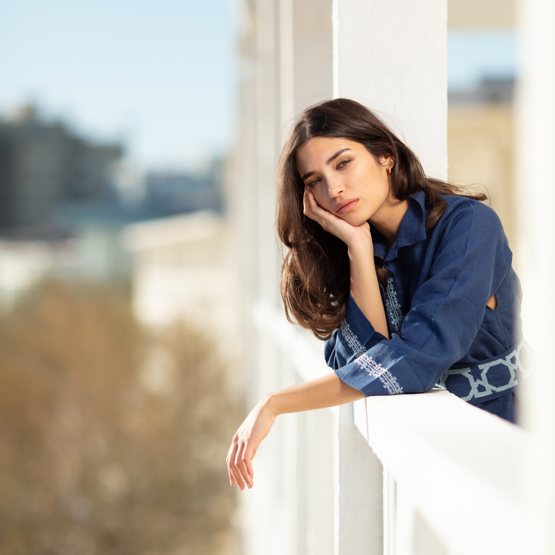 POLO COLLAR | INDIGO BLUE SHORT LINEN DRESS | IBRAHIM