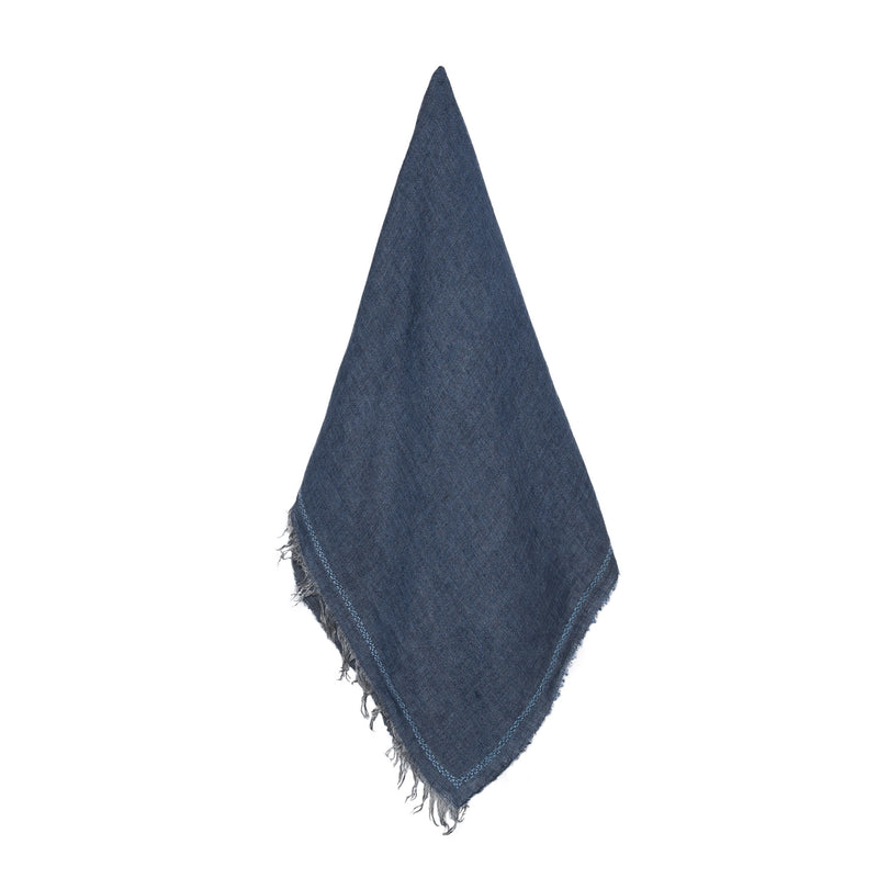 BLUE LINEN SHAWL SQUARE ANTIQUE BLUE WATER