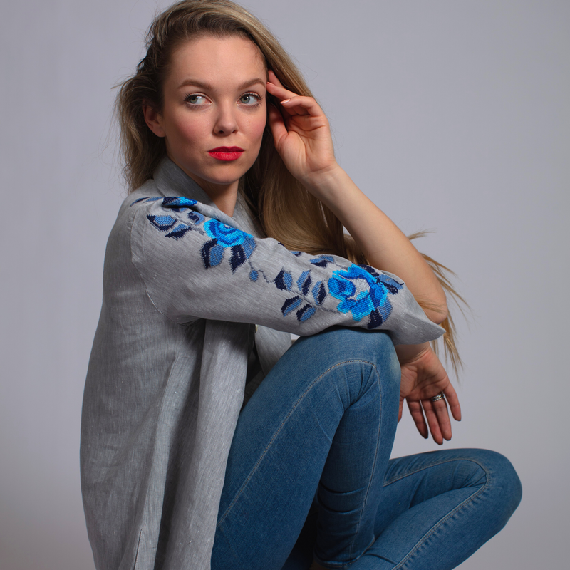 GRAY LINEN SHIRT DRESS SEA BLUE HANA ROSE