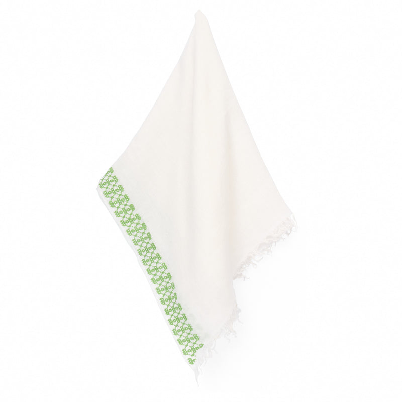 WHITE LINEN SHAWL GREEN BEEHIVE