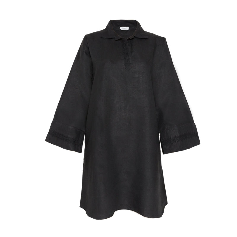 POLO COLLAR | BLACK SHORT LINEN DRESS | IBRAHIM