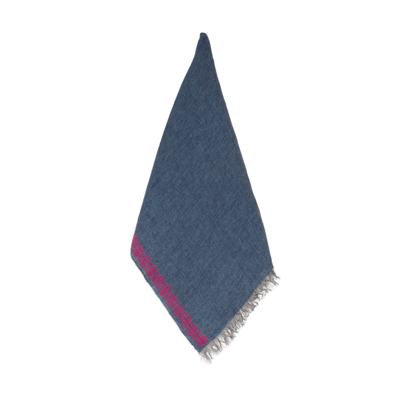 BLUE LINEN SHAWL HOT PINK IBRAHIM