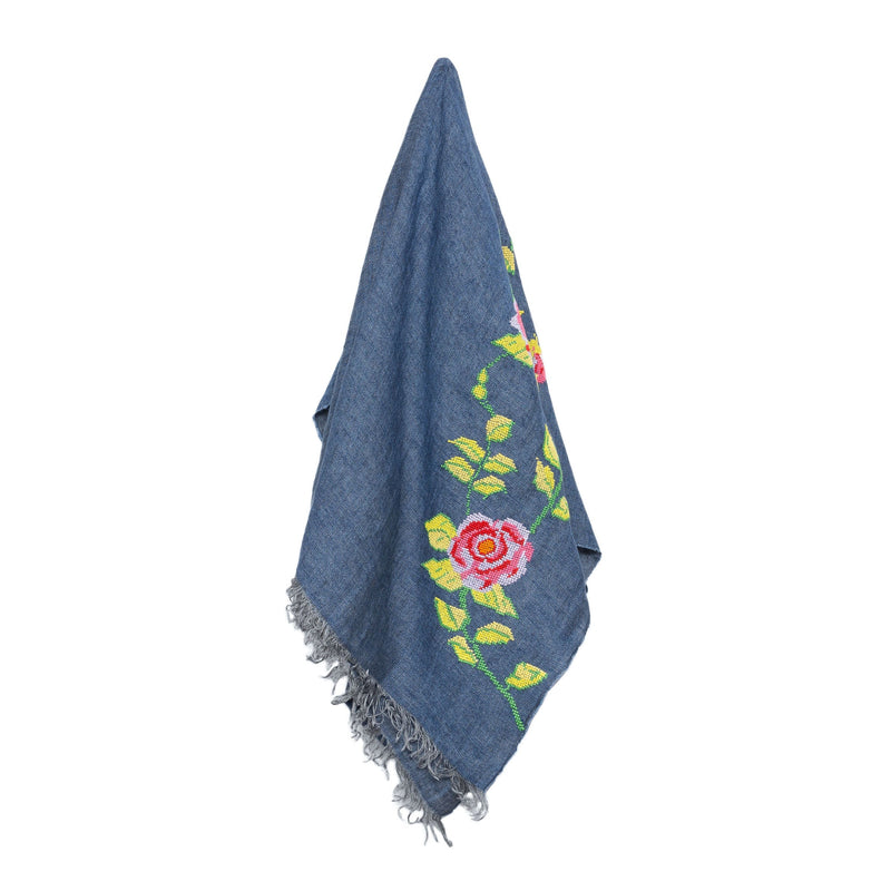 BLUE LINEN SHAWL HANA ROSE