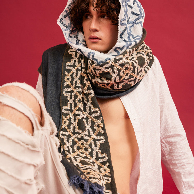 KHAKI LINEN SHAWL CHAMPAGNE ALHAMBRA