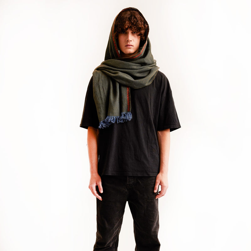 KHAKI LINEN SHAWL PETRA ORANGE ROSE