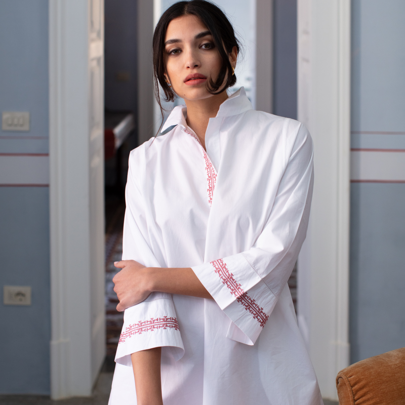 POLO COLLAR | WHITE SHORT COTTON DRESS | IBRAHIM