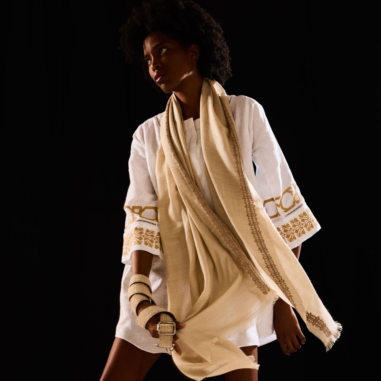 BEIGE CASHMERE & SILK SHAWL HAZEL IBRAHIM