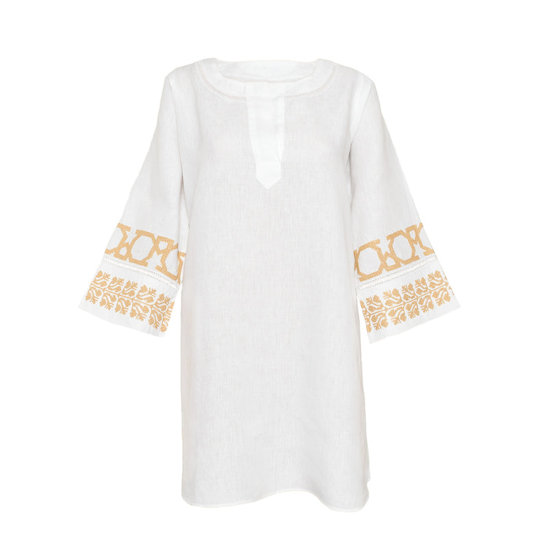 WHITE SHORT LINEN DRESS | GOLD SINEAD & AL QUDS