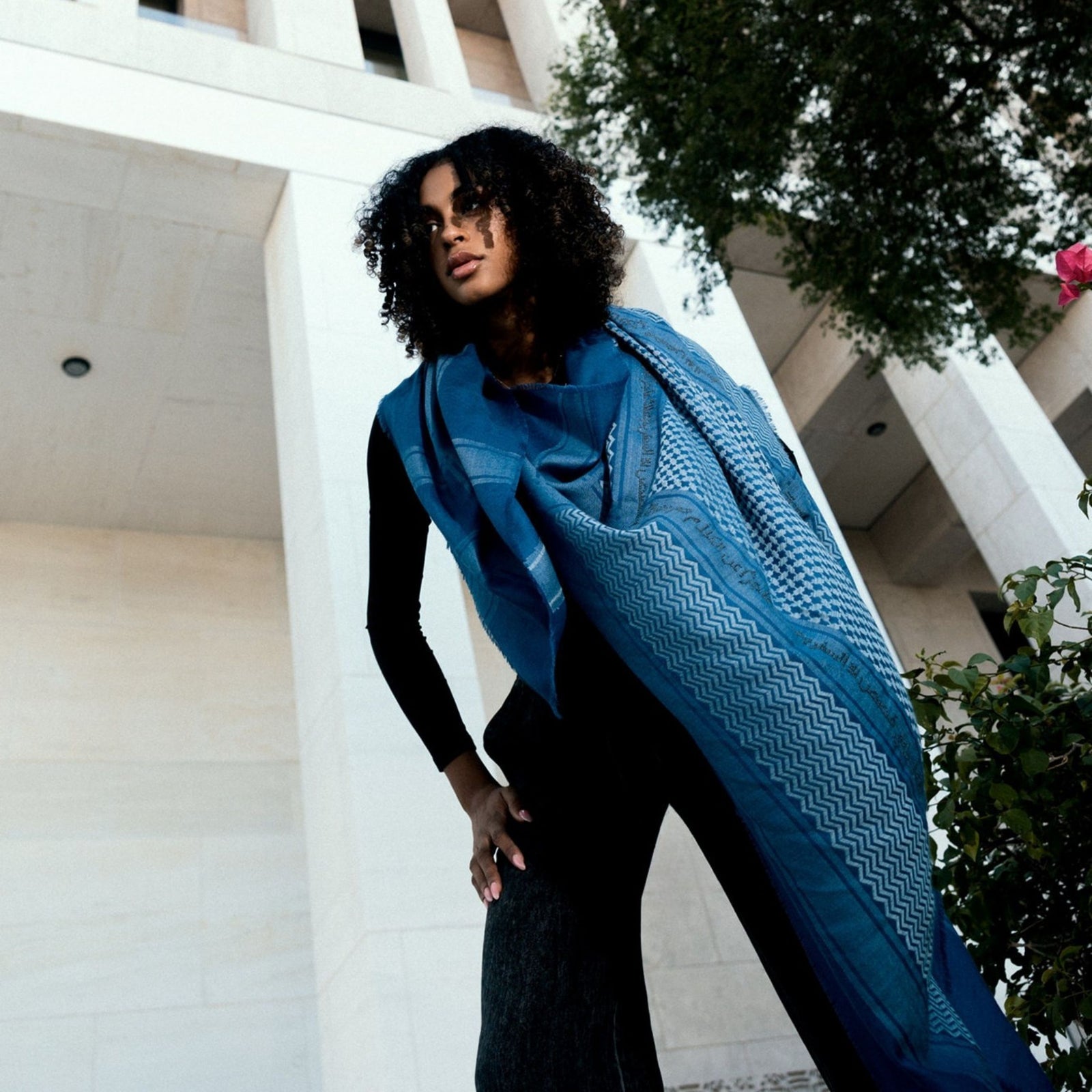 BLUE MERINO WOOL & SILK IBN BATTUTA KEFFIYEH