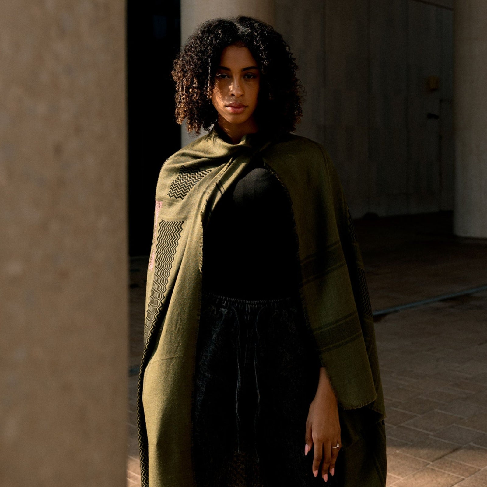 KHAKI MERINO WOOL & SILK IBRAHIM KEFFIYEH