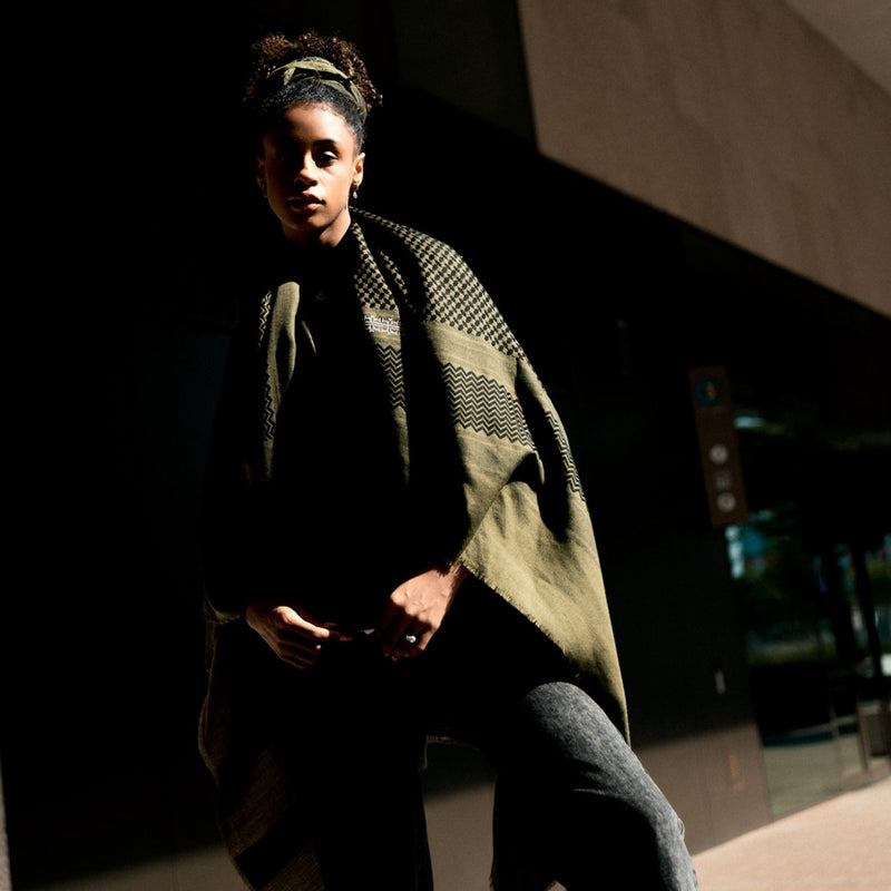 KHAKI MERINO WOOL & SILK IBRAHIM KEFFIYEH