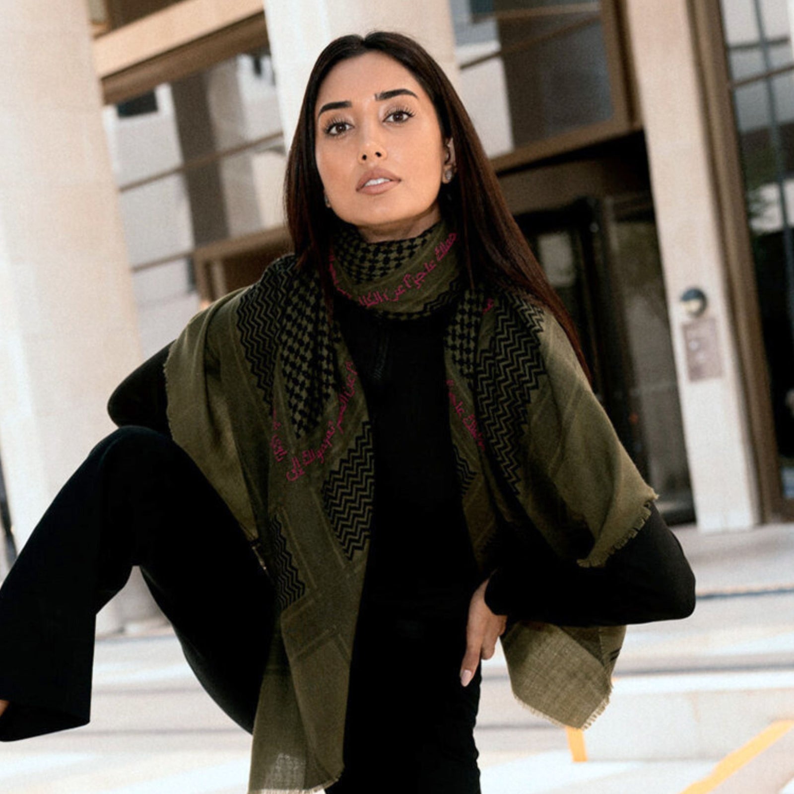 KHAKI MERINO WOOL & SILK IBN BATTUTA KEFFIYEH