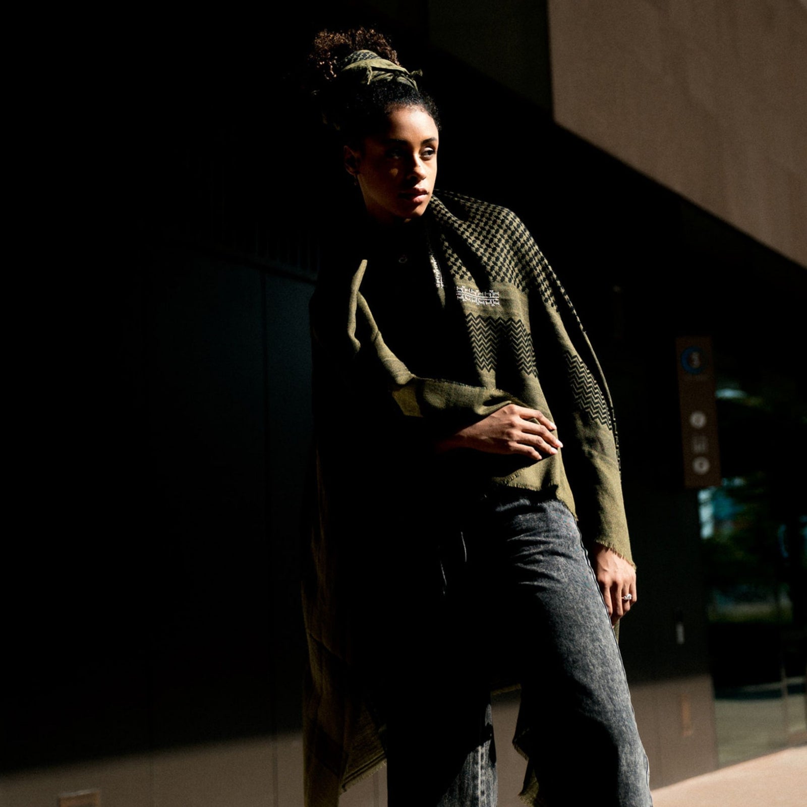 KHAKI MERINO WOOL & SILK IBRAHIM KEFFIYEH