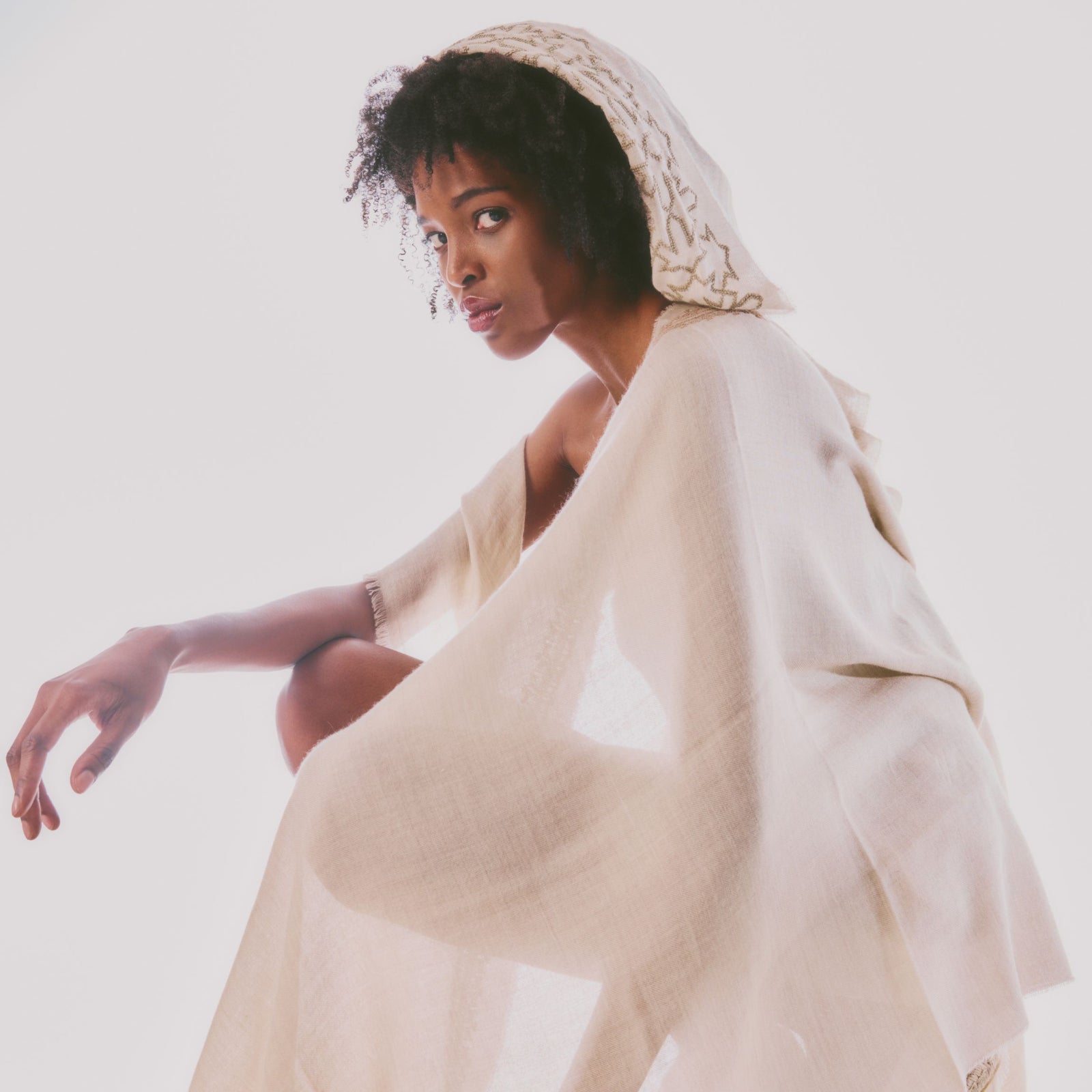 BEIGE CASHMERE & SILK SHAWL HAZEL IBRAHIM