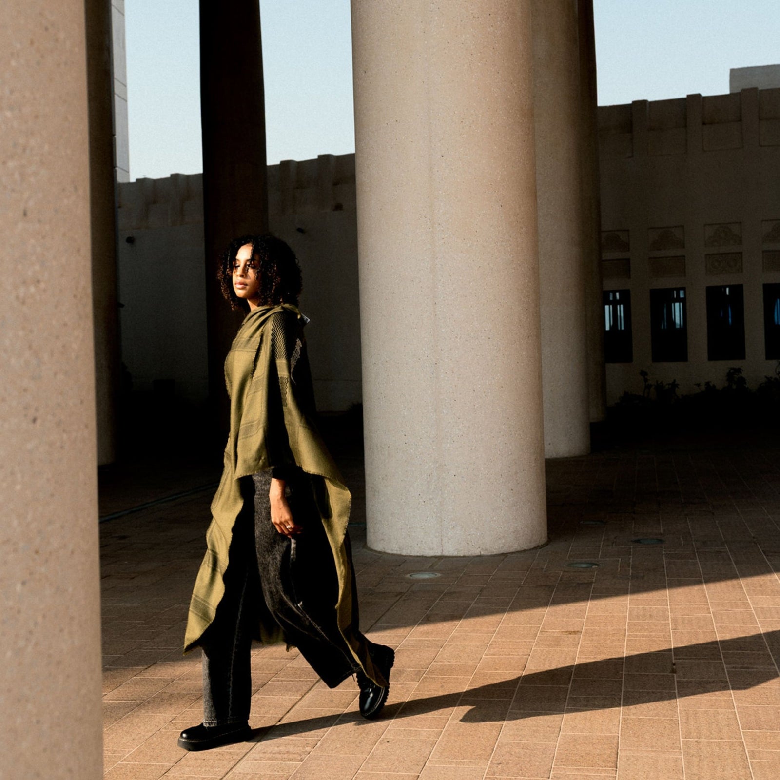 KHAKI MERINO WOOL & SILK IBRAHIM KEFFIYEH