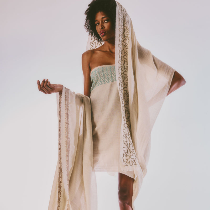 BEIGE CASHMERE & SILK SHAWL HAZEL IBRAHIM