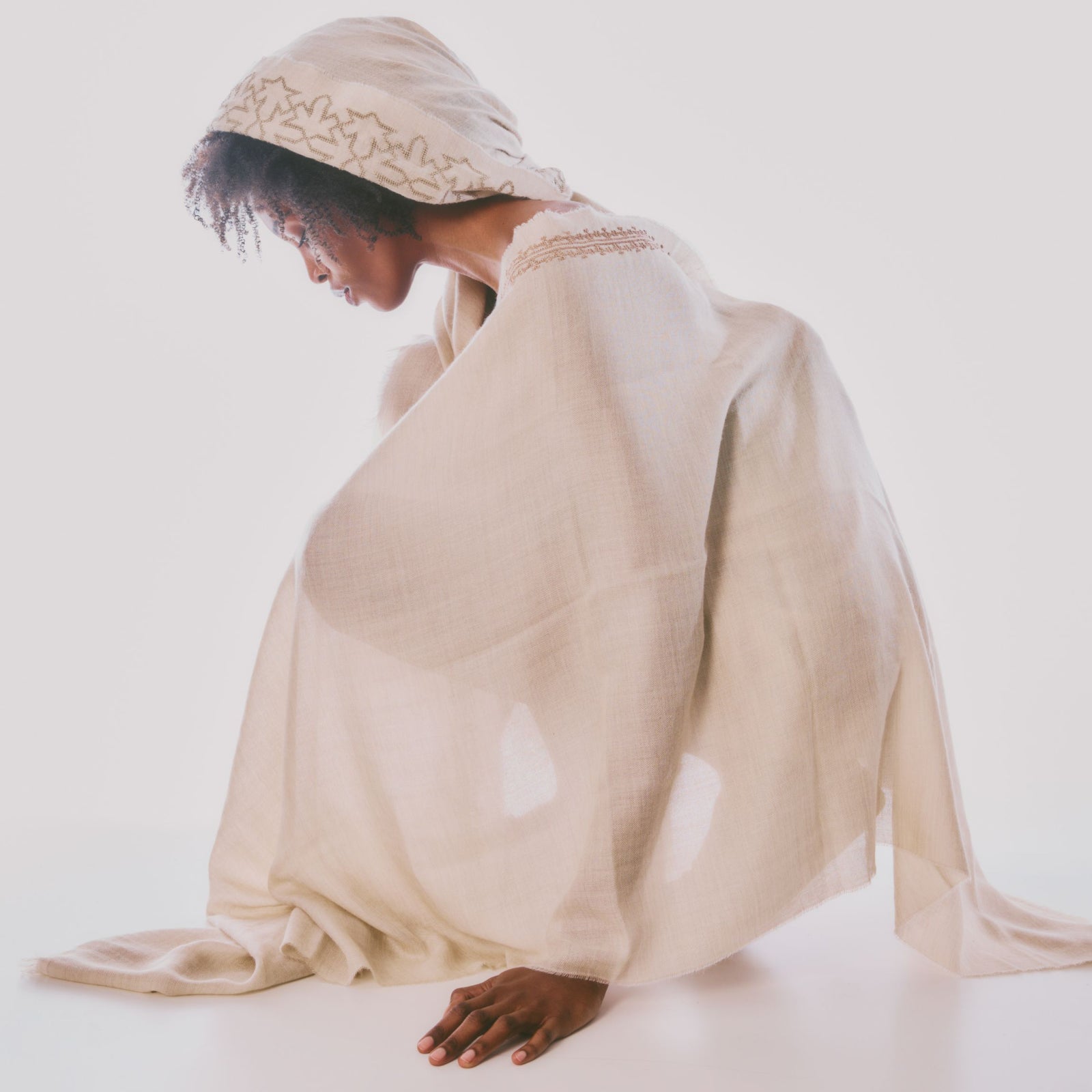 BEIGE CASHMERE & SILK SHAWL HAZEL IBRAHIM