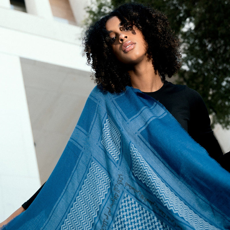 BLUE MERINO WOOL & SILK IBN BATTUTA KEFFIYEH