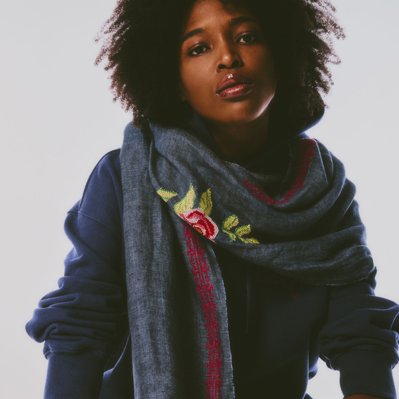 BLUE LINEN SHAWL IBRAHIM + HANA ROSE