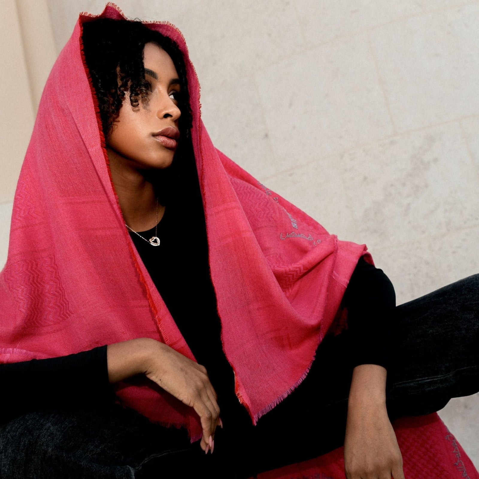 PINK MERINO WOOL & SILK IBN BATTUTA KEFFIYEH