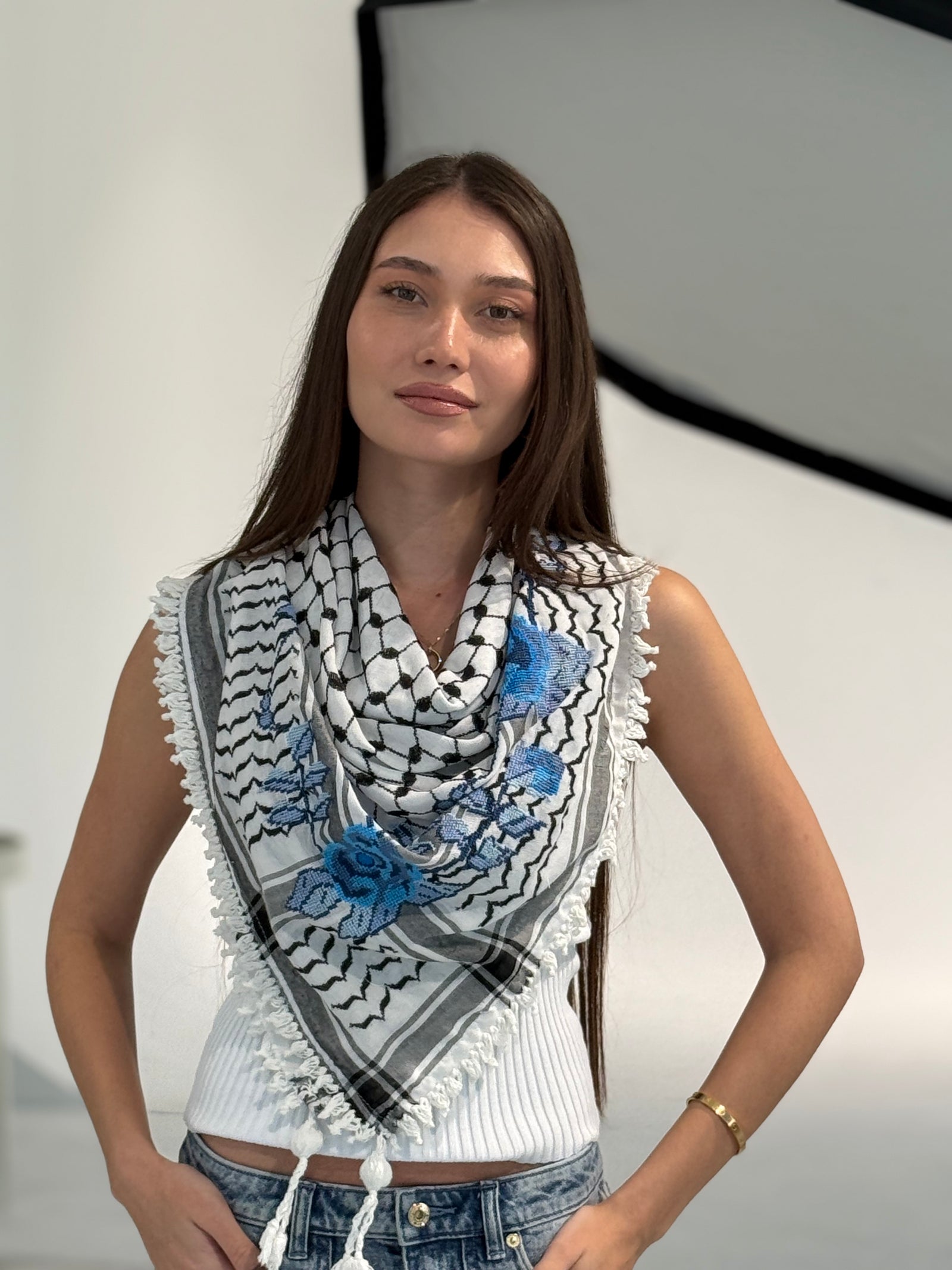 BLACK & WHITE ROSE KEFFIYEH