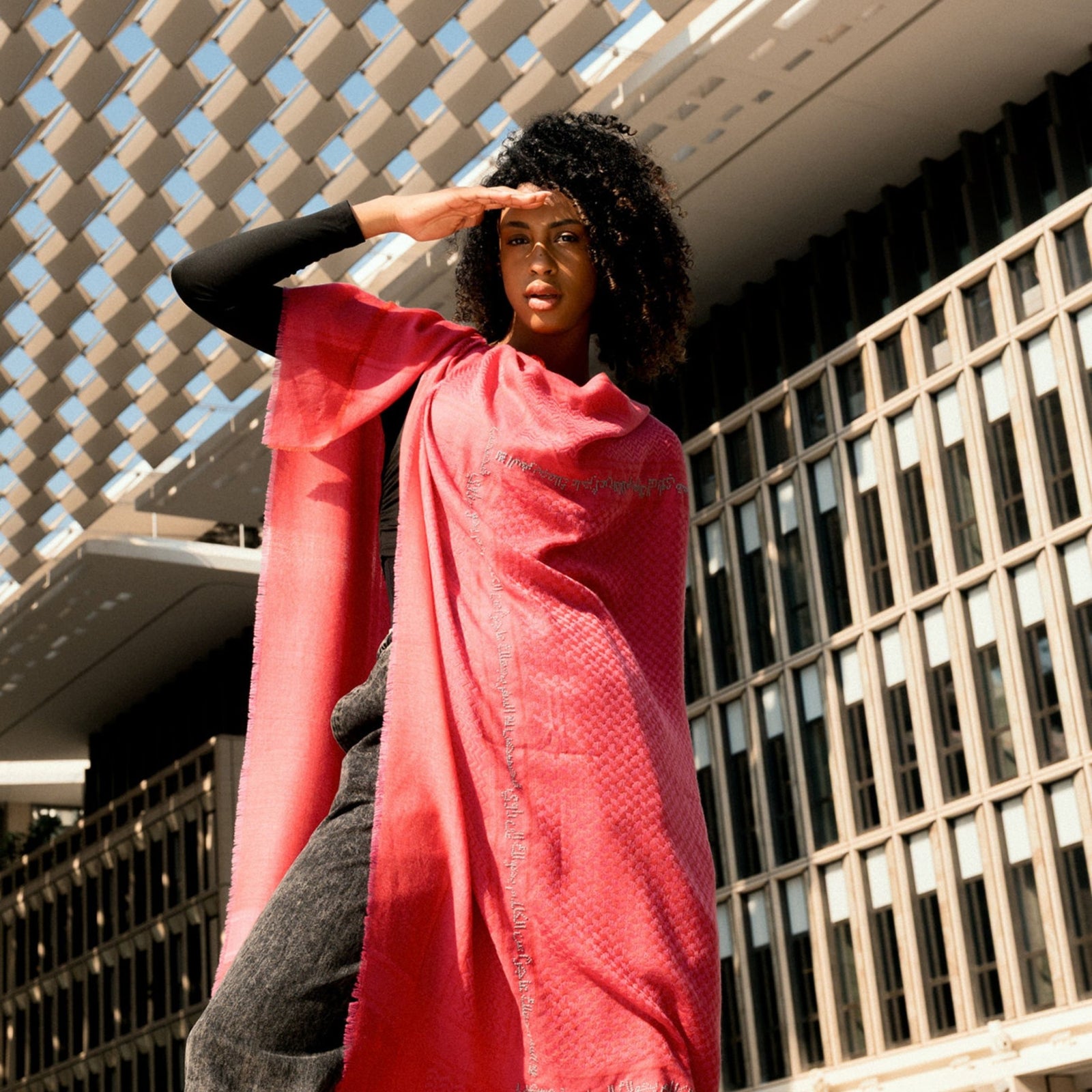 PINK MERINO WOOL & SILK IBN BATTUTA KEFFIYEH