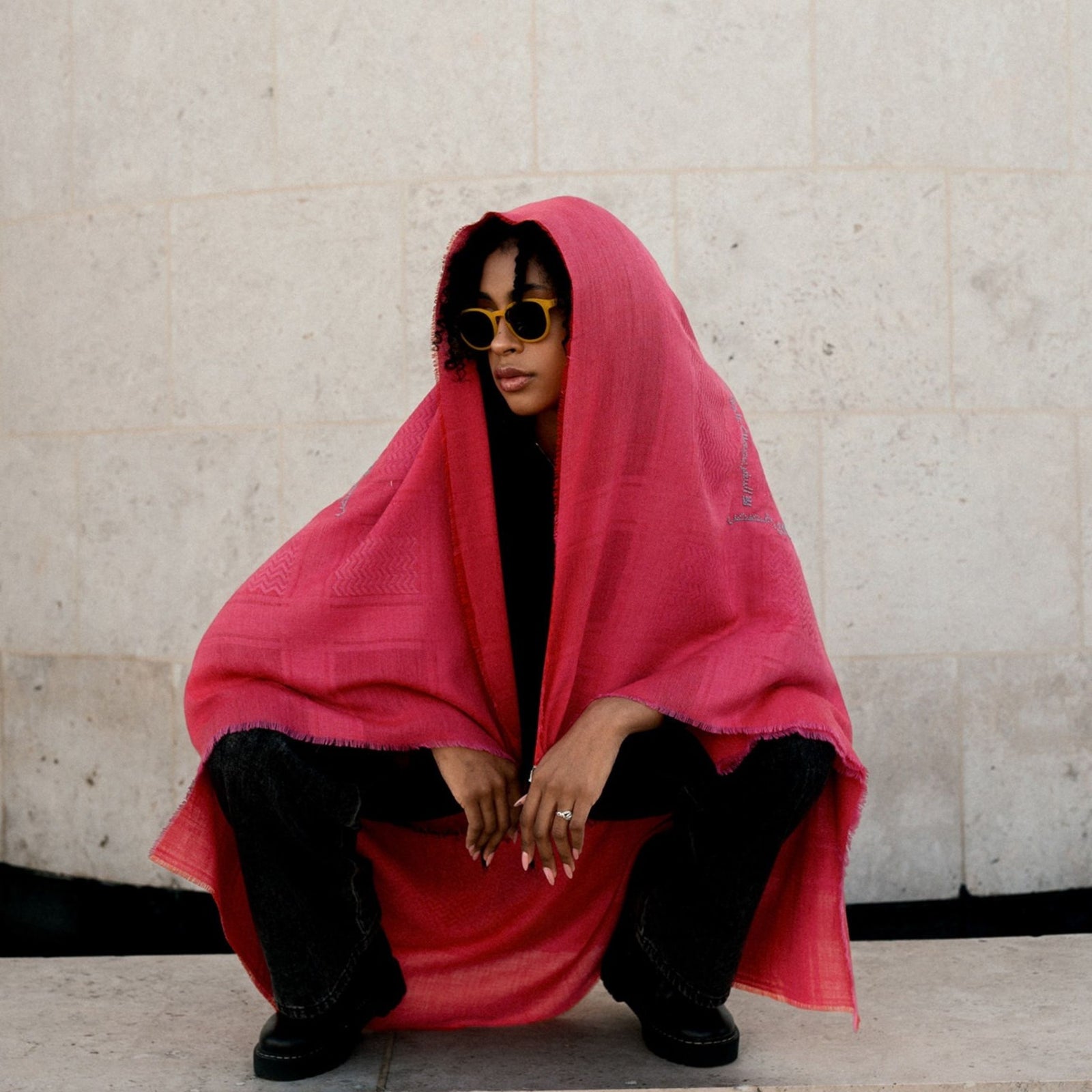 PINK MERINO WOOL & SILK IBN BATTUTA KEFFIYEH