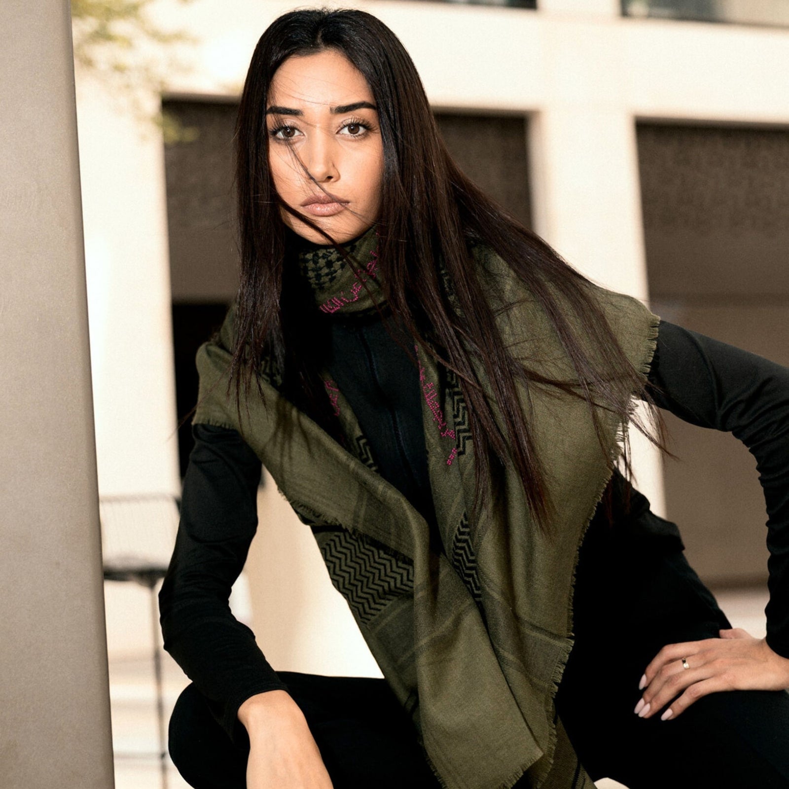 KHAKI MERINO WOOL & SILK IBN BATTUTA KEFFIYEH