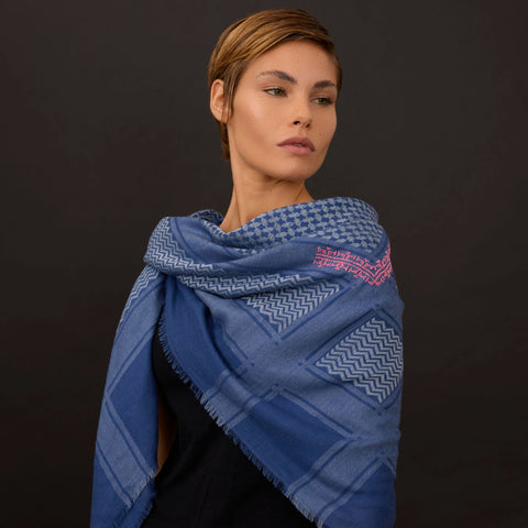 BLUE LINEN SHAWL HANA ROSE