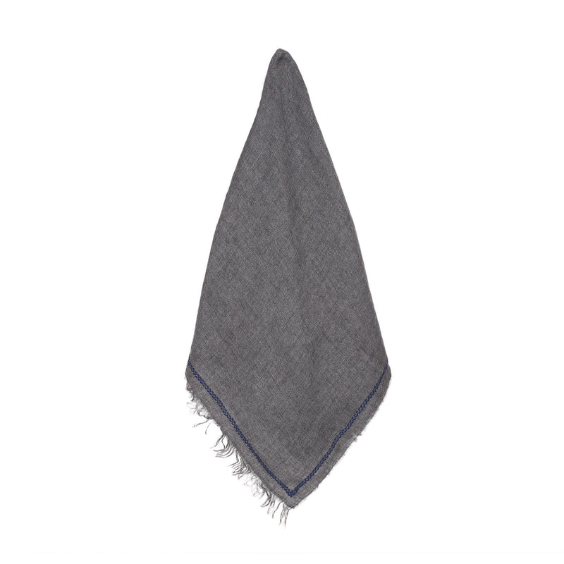 GRAY LINEN SHAWL SQUARE NAVY BLUE WATER
