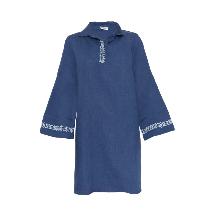 POLO COLLAR | INDIGO BLUE SHORT LINEN DRESS | IBRAHIM